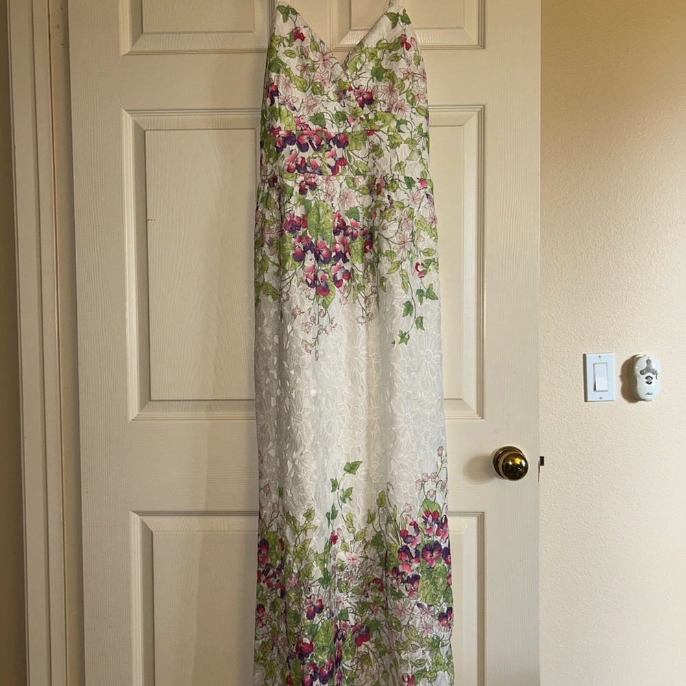 Solitaire White Dress with Floral Accents